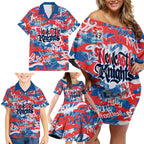 Newcastle Knights Rugby Family Matching Off Shoulder Short Dress and Hawaiian Shirt Graffiti Typography Urban Camo Abstract Street Style