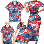 Newcastle Knights Rugby Family Matching Short Sleeve Bodycon Dress and Hawaiian Shirt Graffiti Typography Urban Camo Abstract Street Style