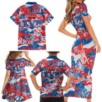 Newcastle Knights Rugby Family Matching Short Sleeve Bodycon Dress and Hawaiian Shirt Graffiti Typography Urban Camo Abstract Street Style