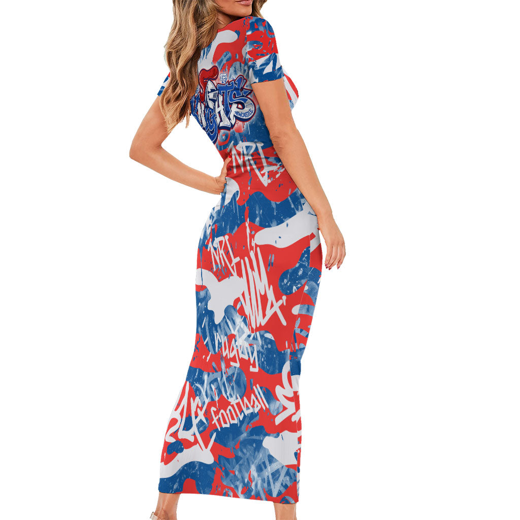Newcastle Knights Rugby Family Matching Short Sleeve Bodycon Dress and Hawaiian Shirt Graffiti Typography Urban Camo Abstract Street Style