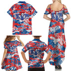 Newcastle Knights Rugby Family Matching Summer Maxi Dress and Hawaiian Shirt Graffiti Typography Urban Camo Abstract Street Style