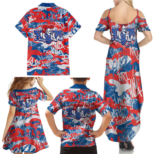 Newcastle Knights Rugby Family Matching Summer Maxi Dress and Hawaiian Shirt Graffiti Typography Urban Camo Abstract Street Style