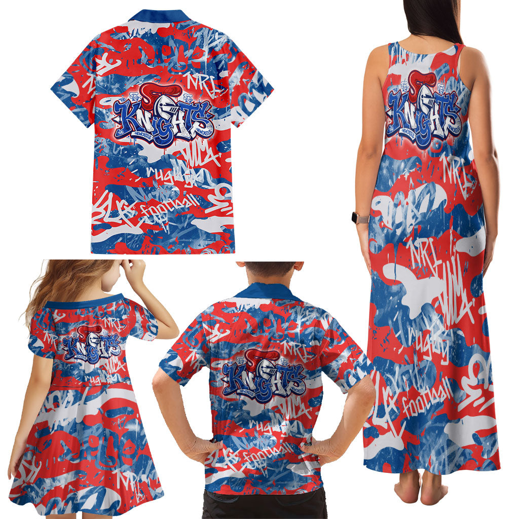 Newcastle Knights Rugby Family Matching Tank Maxi Dress and Hawaiian Shirt Graffiti Typography Urban Camo Abstract Street Style