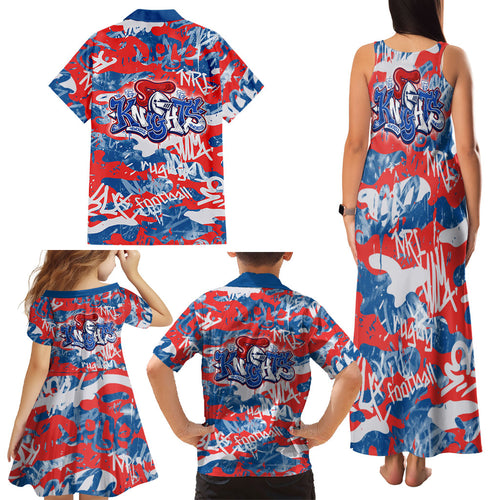 Newcastle Knights Rugby Family Matching Tank Maxi Dress and Hawaiian Shirt Graffiti Typography Urban Camo Abstract Street Style