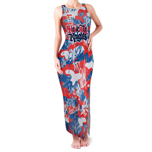 Newcastle Knights Rugby Family Matching Tank Maxi Dress and Hawaiian Shirt Graffiti Typography Urban Camo Abstract Street Style