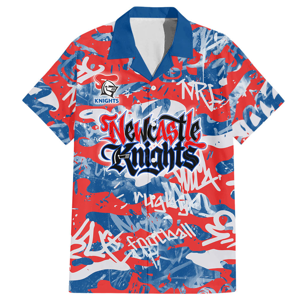 Newcastle Knights Rugby Hawaiian Shirt Graffiti Typography Urban Camo Abstract Street Style