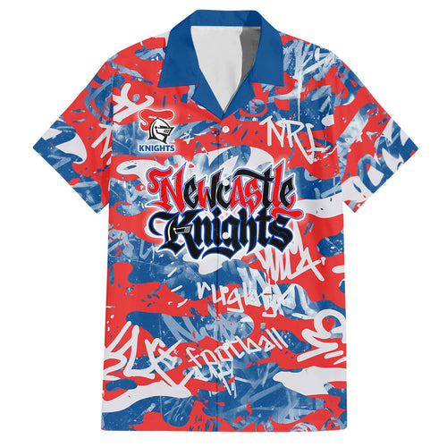 Newcastle Knights Rugby Hawaiian Shirt Graffiti Typography Urban Camo Abstract Street Style