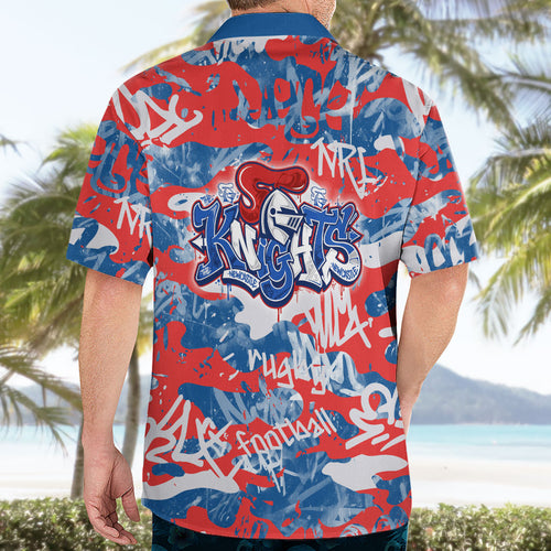 Newcastle Knights Rugby Hawaiian Shirt Graffiti Typography Urban Camo Abstract Street Style