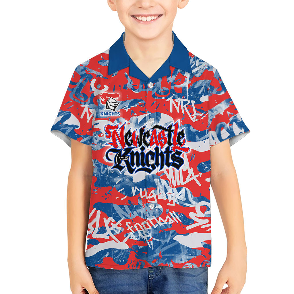 Newcastle Knights Rugby Hawaiian Shirt Graffiti Typography Urban Camo Abstract Street Style