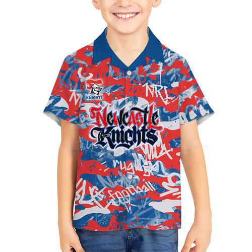 Newcastle Knights Rugby Hawaiian Shirt Graffiti Typography Urban Camo Abstract Street Style