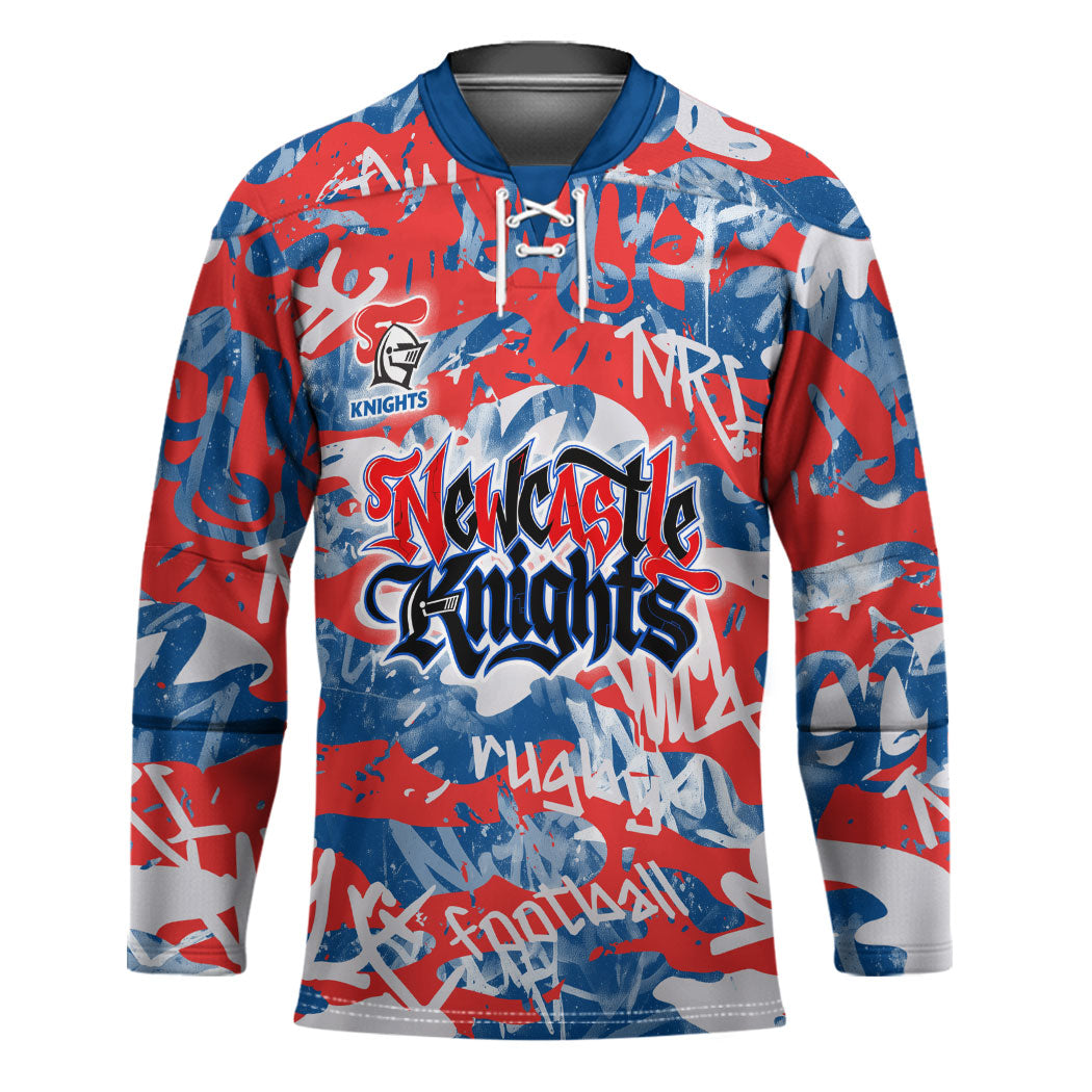 Newcastle Knights Rugby Hockey Jersey Graffiti Typography Urban Camo Abstract Street Style