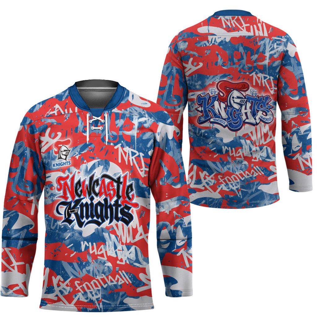 Newcastle Knights Rugby Hockey Jersey Graffiti Typography Urban Camo Abstract Street Style