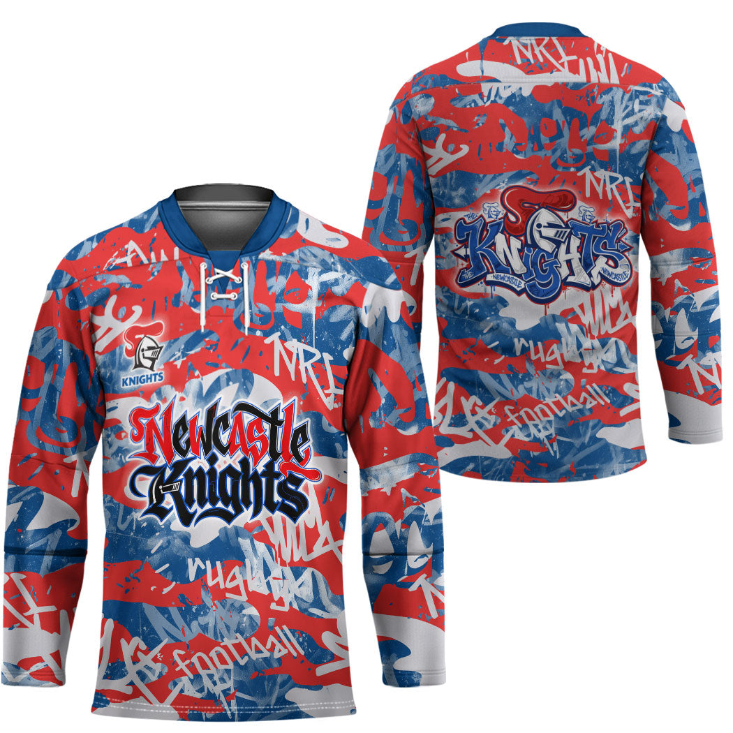 Newcastle Knights Rugby Hockey Jersey Graffiti Typography Urban Camo Abstract Street Style