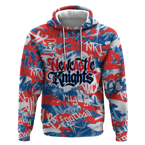 Newcastle Knights Rugby Hoodie Graffiti Typography Urban Camo Abstract Street Style
