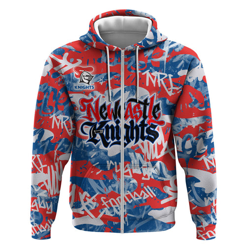 Newcastle Knights Rugby Hoodie Graffiti Typography Urban Camo Abstract Street Style