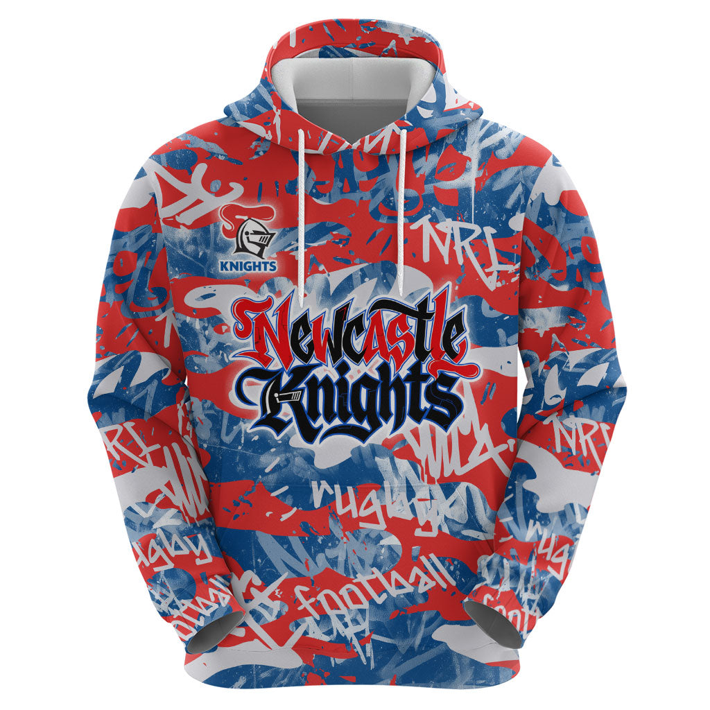 Newcastle Knights Rugby Hoodie Graffiti Typography Urban Camo Abstract Street Style