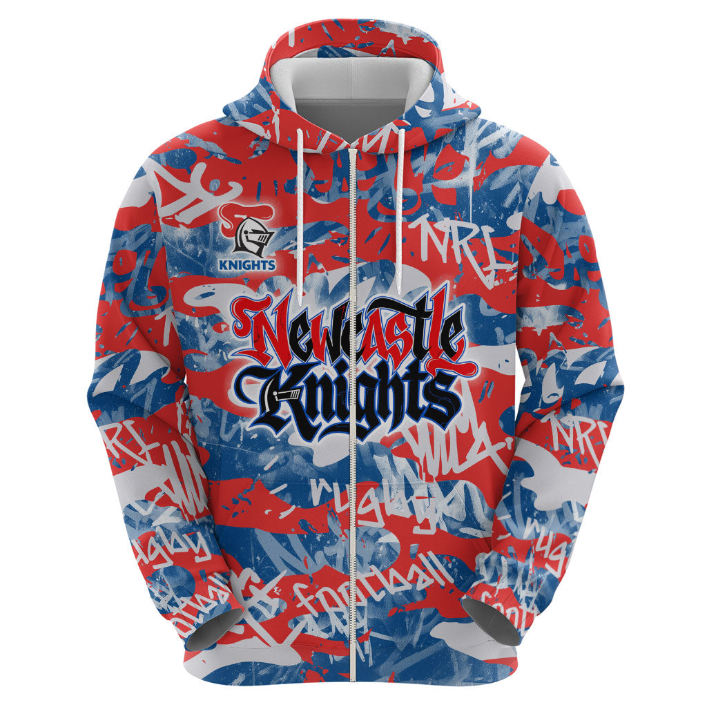 Newcastle Knights Rugby Hoodie Graffiti Typography Urban Camo Abstract Street Style