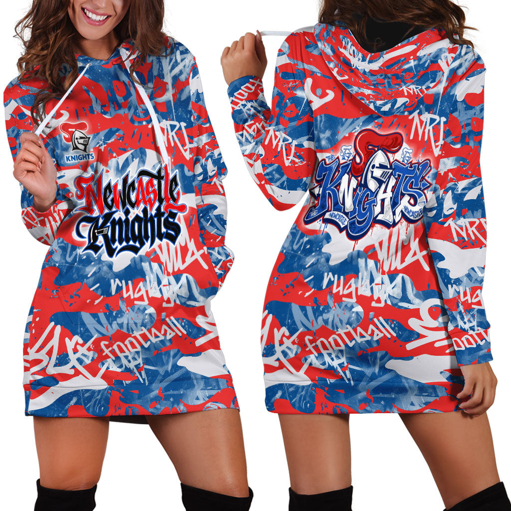 Newcastle Knights Rugby Hoodie Dress Graffiti Typography Urban Camo Abstract Street Style