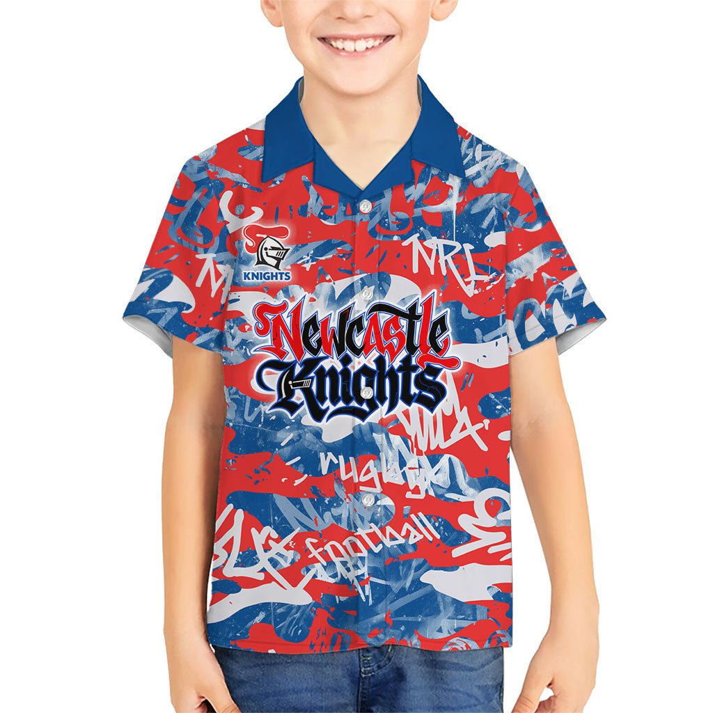 Newcastle Knights Rugby Kid Hawaiian Shirt Graffiti Typography Urban Camo Abstract Street Style
