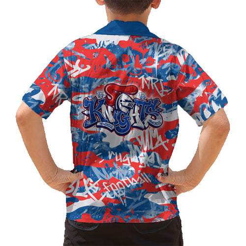 Newcastle Knights Rugby Kid Hawaiian Shirt Graffiti Typography Urban Camo Abstract Street Style