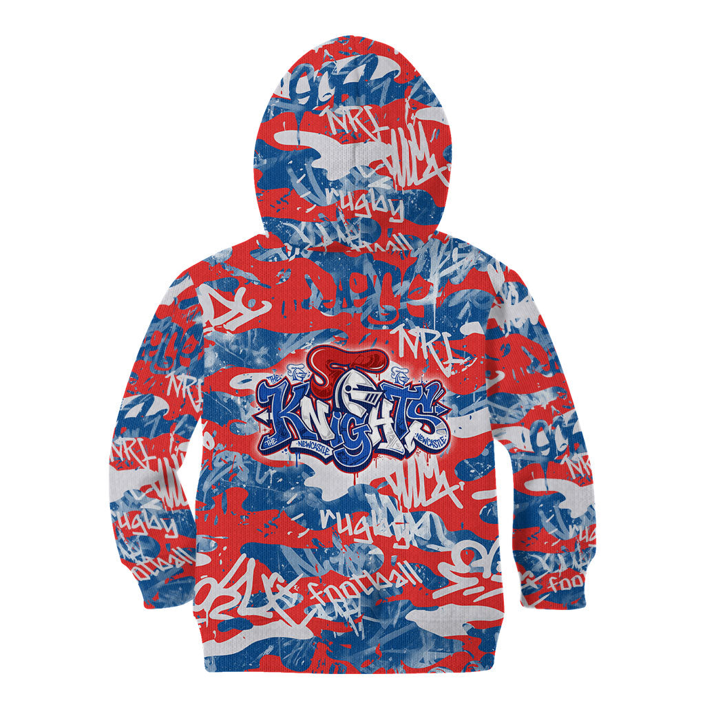 Newcastle Knights Rugby Kid Hoodie Graffiti Typography Urban Camo Abstract Street Style