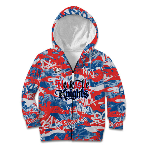 Newcastle Knights Rugby Kid Hoodie Graffiti Typography Urban Camo Abstract Street Style