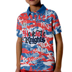 Newcastle Knights Rugby Kid Polo Shirt Graffiti Typography Urban Camo Abstract Street Style