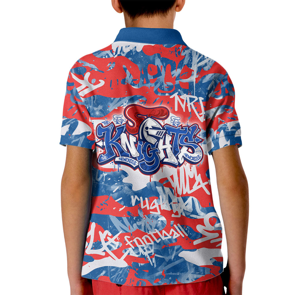 Newcastle Knights Rugby Kid Polo Shirt Graffiti Typography Urban Camo Abstract Street Style