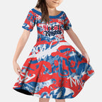 Newcastle Knights Rugby Kid Short Sleeve Dress Graffiti Typography Urban Camo Abstract Street Style
