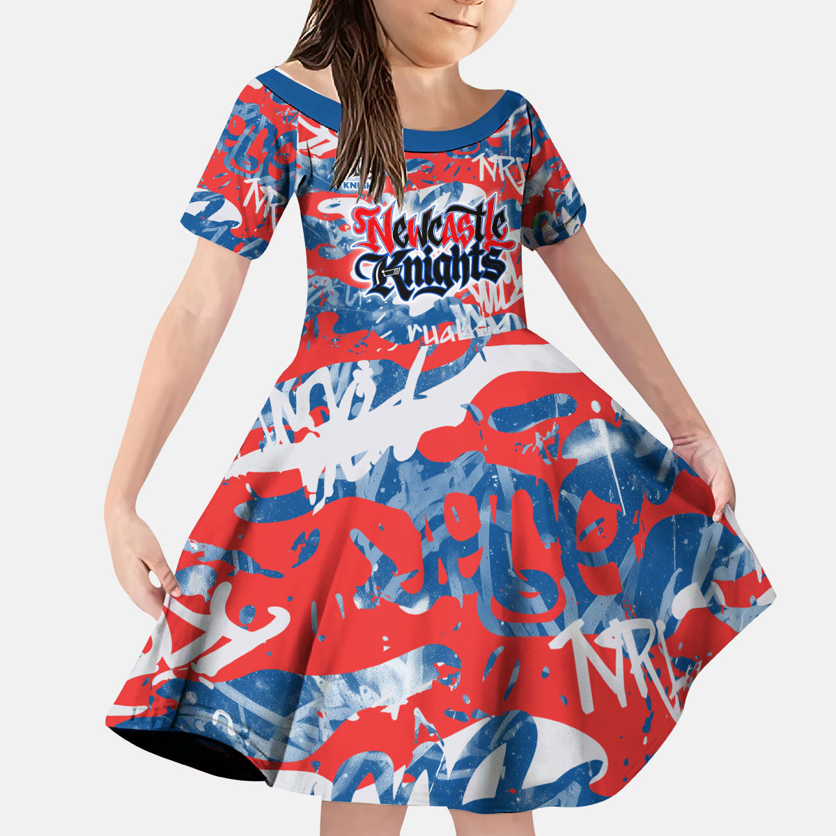 Newcastle Knights Rugby Kid Short Sleeve Dress Graffiti Typography Urban Camo Abstract Street Style