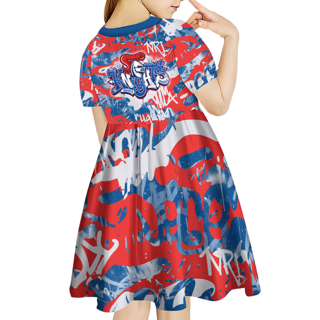 Newcastle Knights Rugby Kid Short Sleeve Dress Graffiti Typography Urban Camo Abstract Street Style