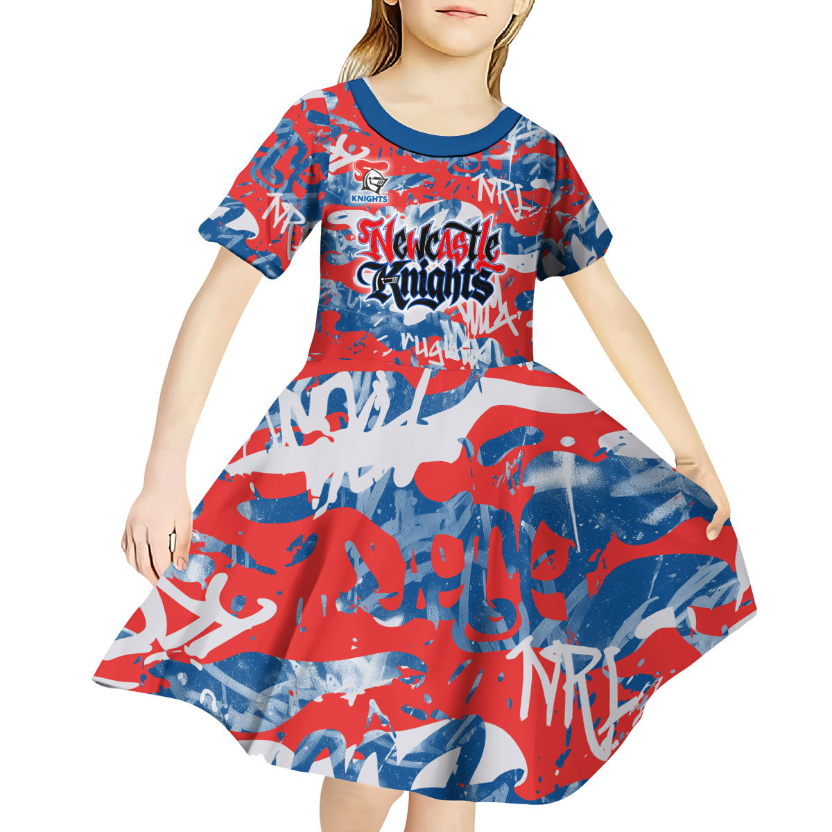 Newcastle Knights Rugby Kid Short Sleeve Dress Graffiti Typography Urban Camo Abstract Street Style
