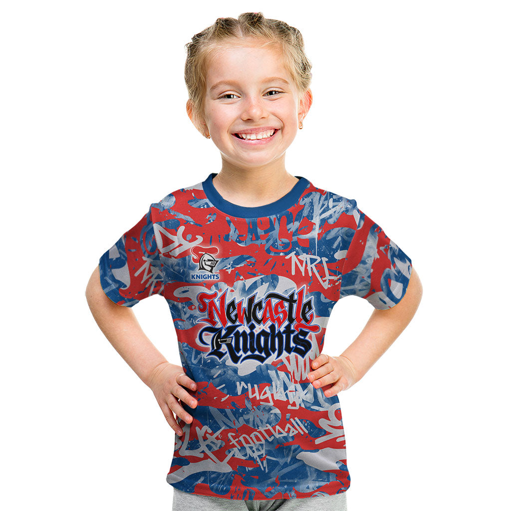 Newcastle Knights Rugby Kid T Shirt Graffiti Typography Urban Camo Abstract Street Style