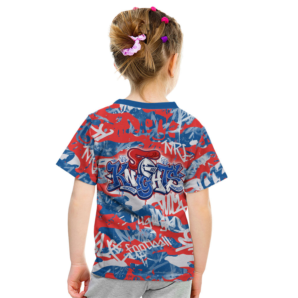 Newcastle Knights Rugby Kid T Shirt Graffiti Typography Urban Camo Abstract Street Style