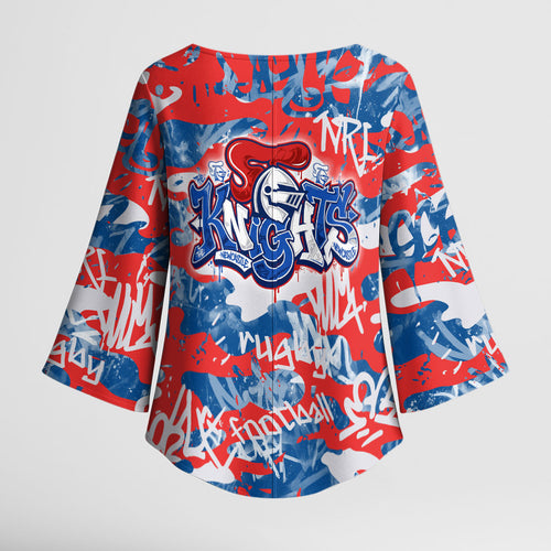 Newcastle Knights Rugby Kimono Sleeve Blouse Graffiti Typography Urban Camo Abstract Street Style