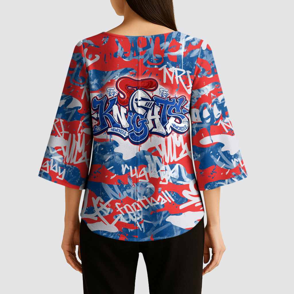 Newcastle Knights Rugby Kimono Sleeve Blouse Graffiti Typography Urban Camo Abstract Street Style