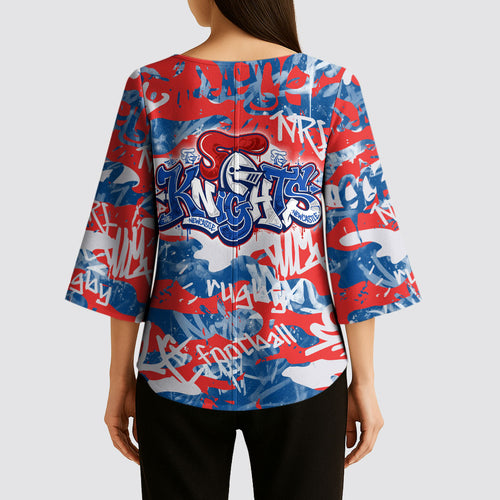 Newcastle Knights Rugby Kimono Sleeve Blouse Graffiti Typography Urban Camo Abstract Street Style