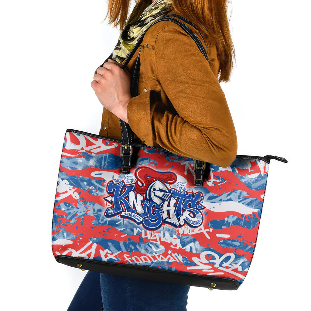 Newcastle Knights Rugby Leather Tote Bag Graffiti Typography Urban Camo Abstract Street Style