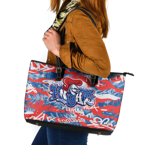 Newcastle Knights Rugby Leather Tote Bag Graffiti Typography Urban Camo Abstract Street Style