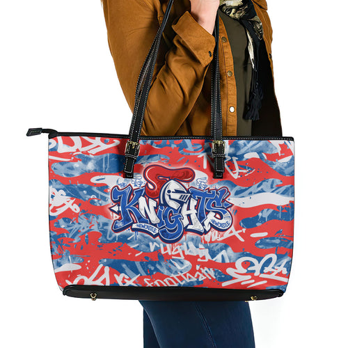 Newcastle Knights Rugby Leather Tote Bag Graffiti Typography Urban Camo Abstract Street Style