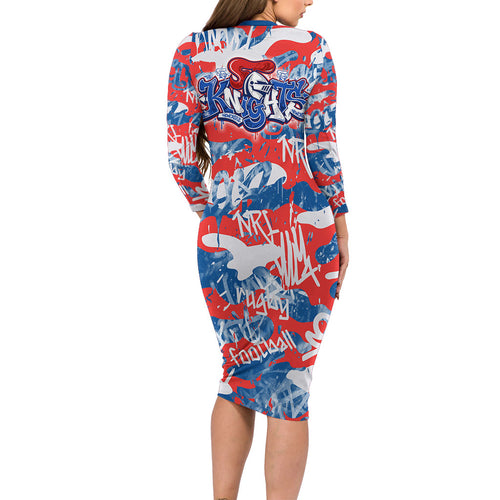 Newcastle Knights Rugby Long Sleeve Bodycon Dress Graffiti Typography Urban Camo Abstract Street Style