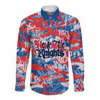 Newcastle Knights Rugby Long Sleeve Button Shirt Graffiti Typography Urban Camo Abstract Street Style