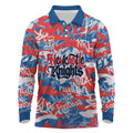 Newcastle Knights Rugby Long Sleeve Polo Shirt Graffiti Typography Urban Camo Abstract Street Style