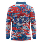 Newcastle Knights Rugby Long Sleeve Polo Shirt Graffiti Typography Urban Camo Abstract Street Style