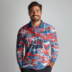 Newcastle Knights Rugby Long Sleeve Polo Shirt Graffiti Typography Urban Camo Abstract Street Style