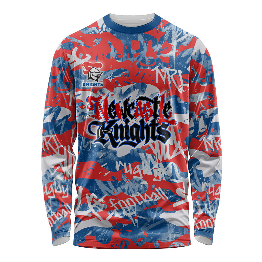 Newcastle Knights Rugby Long Sleeve Shirt Graffiti Typography Urban Camo Abstract Street Style