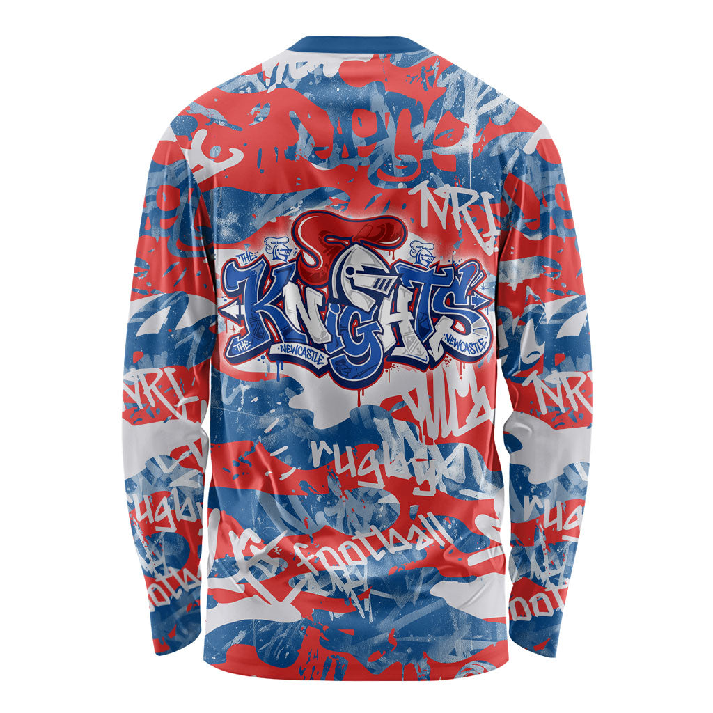 Newcastle Knights Rugby Long Sleeve Shirt Graffiti Typography Urban Camo Abstract Street Style