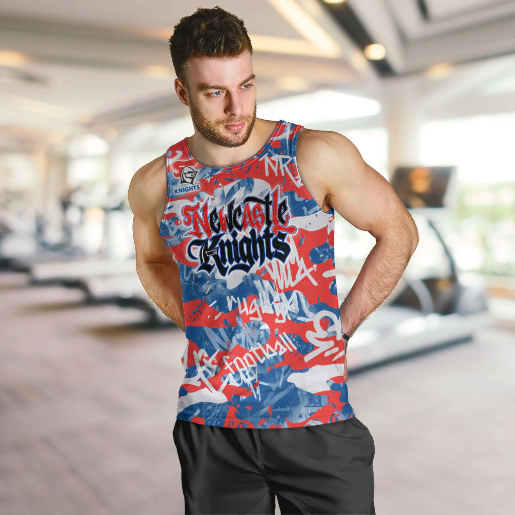 Newcastle Knights Rugby Men Tank Top Graffiti Typography Urban Camo Abstract Street Style