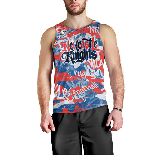 Newcastle Knights Rugby Men Tank Top Graffiti Typography Urban Camo Abstract Street Style