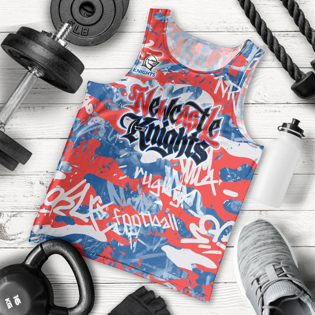 Newcastle Knights Rugby Men Tank Top Graffiti Typography Urban Camo Abstract Street Style